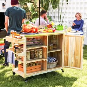 Outdoor Grill Cart with Stainless Top (Option: Natural Wood-1120x570x245 mm)
