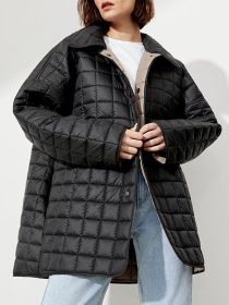 Women's Autumn Winter Loose Padded Jacket Casual Lapel Belted Mid-Length Straight Jackets Female 2022 Office Ladies Warm Coat (Color: Black, size: M)